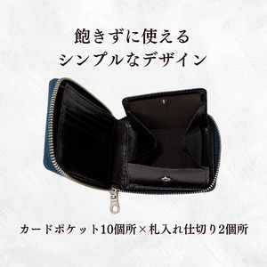牛革　二つ折りファスナー財布　ステッチA（ブラック×レッド） ／ 財布 サイフ さいふ 二つ折り財布 イタリア 革 革製品 牛革 レザー 革小物 クラフト 送料無料