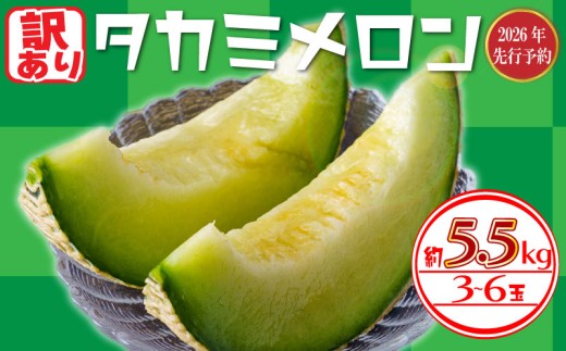 【 2026年 先行予約 】 訳あり メロン 青肉 約5.5kg 以上 (2～6L) (約3～6玉) 果物 くだもの フルーツ タカミメロン めろん meron 貴味メロン デザート 糖度 おすすめ 高級 人気 旬 訳アリ 青果 贈り物 ギフト プレゼント 産地直送 送料無料 千葉県 旭市 たかの果樹園 tke002_X2