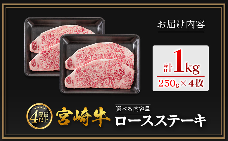 数量限定＜畜産農家応援＞【2026年9月お届け】宮崎牛 ロースステーキ 計1kg 肉質等級4等級 国産 人気 おすすめ 期間限定【D161-09】