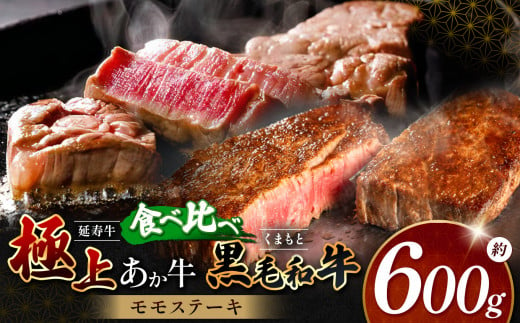 熊本県産 あか牛 「-延寿牛-」 と 黒毛和牛 モモ ステーキ 食べ比べ 約 600g | 肉 にく お肉 おにく 牛 牛肉 延寿牛 和牛 ステーキ セット 熊本県 玉名市