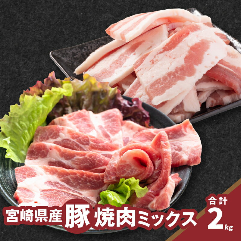 【ふるさと納税】【レビューキャンペーン対象】焼肉ミックス（バラ500g×2・肩ロース500g×2）計2kg - 豚肉 豚バラ肉 肩ロース肉 1パック500g 小分け 焼き肉用カット 部位食べ比べ 送料無料 【宮崎県木城町】