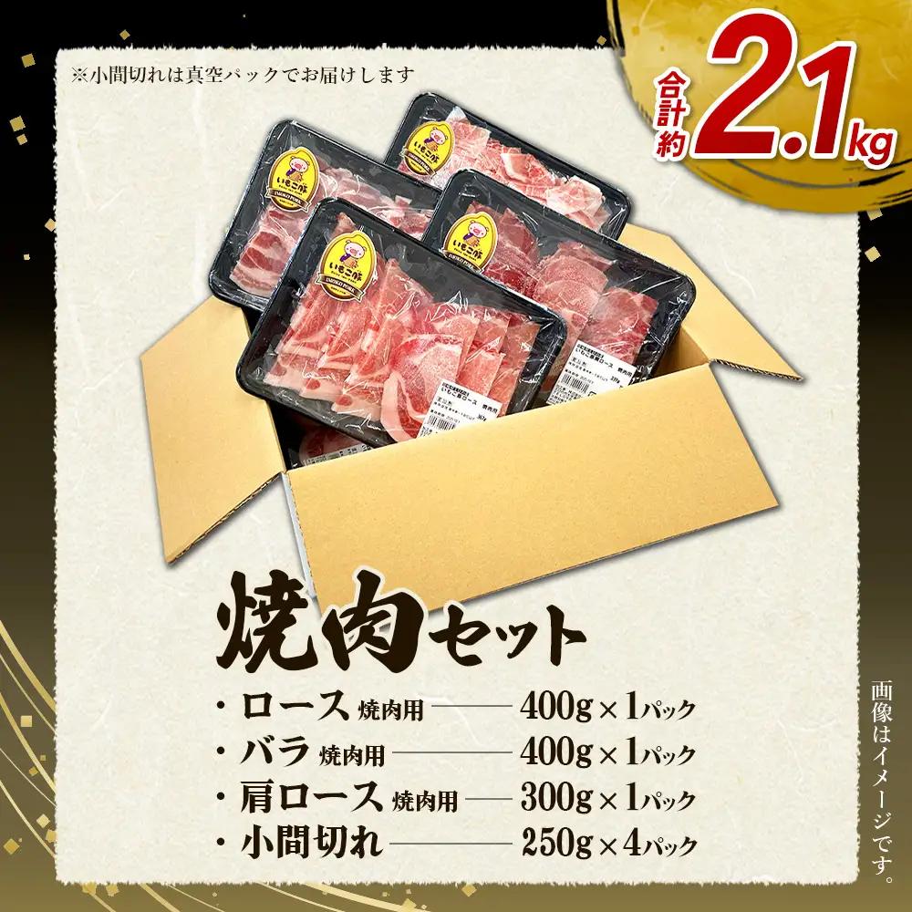 【3回定期便】豚肉 宮崎県産 いもこ豚 焼肉 セット 2.1kg × 3回 総合計 6.3kg  切り落とし 小分け 豚 豚バラ バラ ロース 肩ロース スライス 小間切れ 焼肉用 焼き肉 BBQ 鉄