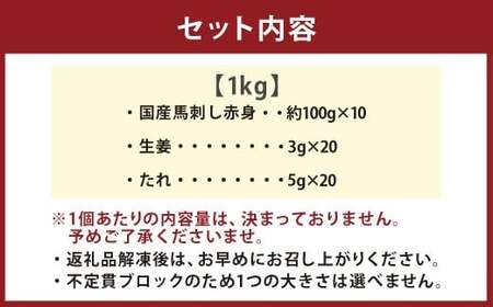 【フジチク】 国産馬刺し赤身 計1kg（約100g×10個） 馬肉 お肉 生姜・たれ付き