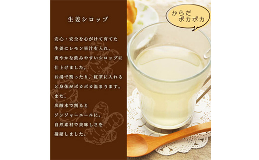 【手作り生姜シロップ(180ml×3瓶)無添加・栽培期間中 農薬不使用・新生姜 A3−34F【1166380】