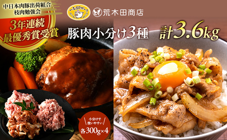 豚肉セット 一志SPポーク 小分け3種 こま切れ ミンチ 豚肉セット【計3.6kg(300g×12)】【冷凍】