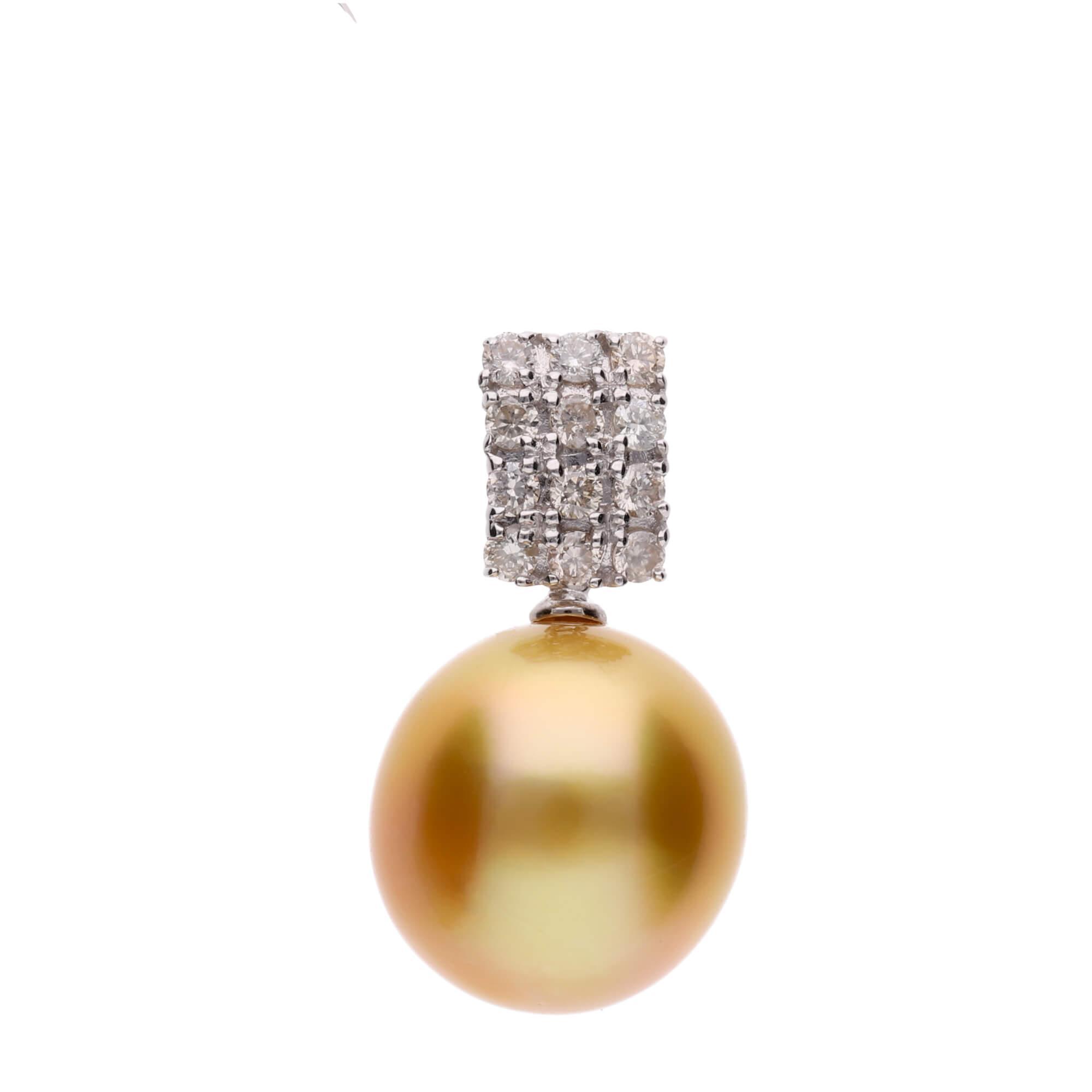 【月影】ゴールデンパール（南洋 白蝶真珠） 10mm セミラウンド ダイヤモンド Pt900 プラチナ ペンダントトップ