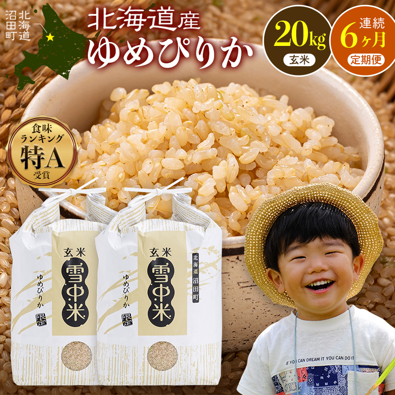 令和8年産【定期便6ヶ月】ゆめぴりか 玄米 20kg（10kg×2袋） 【3月発送】開始 雪冷気 籾貯蔵 雪中米 北海道 nr-3589