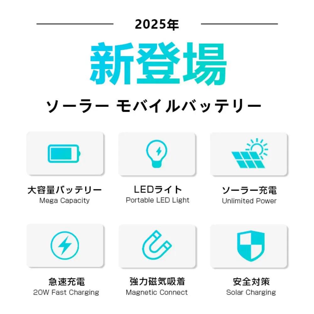 ソーラー充電対応 15000mAh 57.75Wh 大容量モバイルバッテリー MagSafe対応 15Wワイヤレス充電 iPhone 17/iPhone Air充電 iOS/Android対応 LED