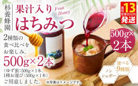 熊本 杉養蜂園 【ゆず蜜×ブルーベリー】果汁入り はちみつ 500g 2種 計1kg 食べ比べ 蜂蜜