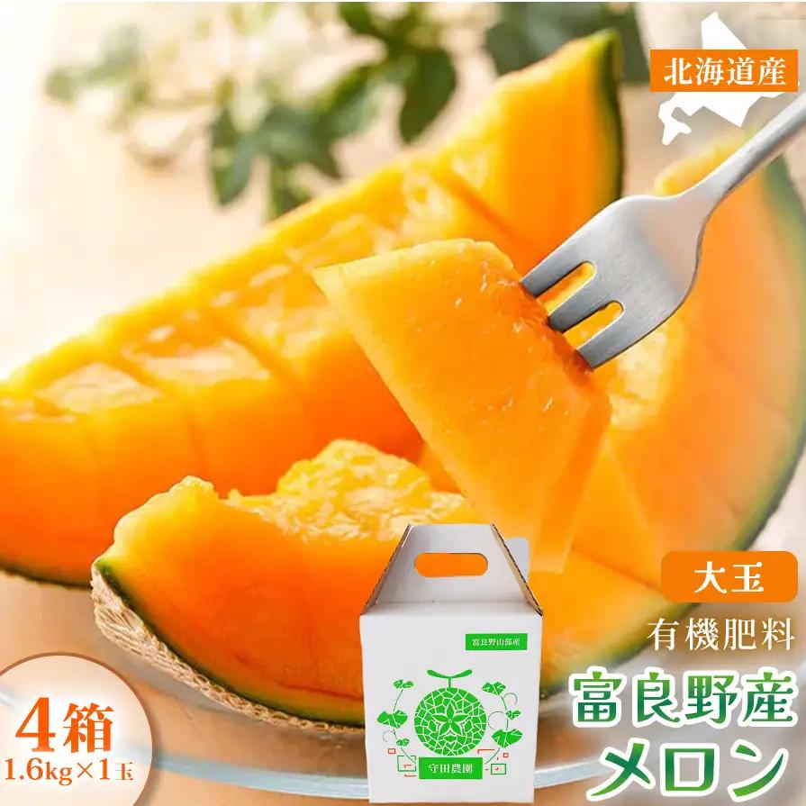 赤肉メロン 糖度15度以上 富良野産【1.6kg×1玉 4箱 計6.4kg】