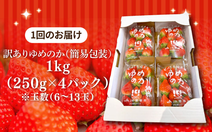 【先行予約】【訳あり/簡易包装】【全3回定期便】ゆめのか 約250g×4パック【2027年1月以降順次発送】《壱岐市》【Strawberry Gang】 [JEM004] イチゴ 苺 果物 フルーツ スムージー 39000 39000円 冷蔵配送