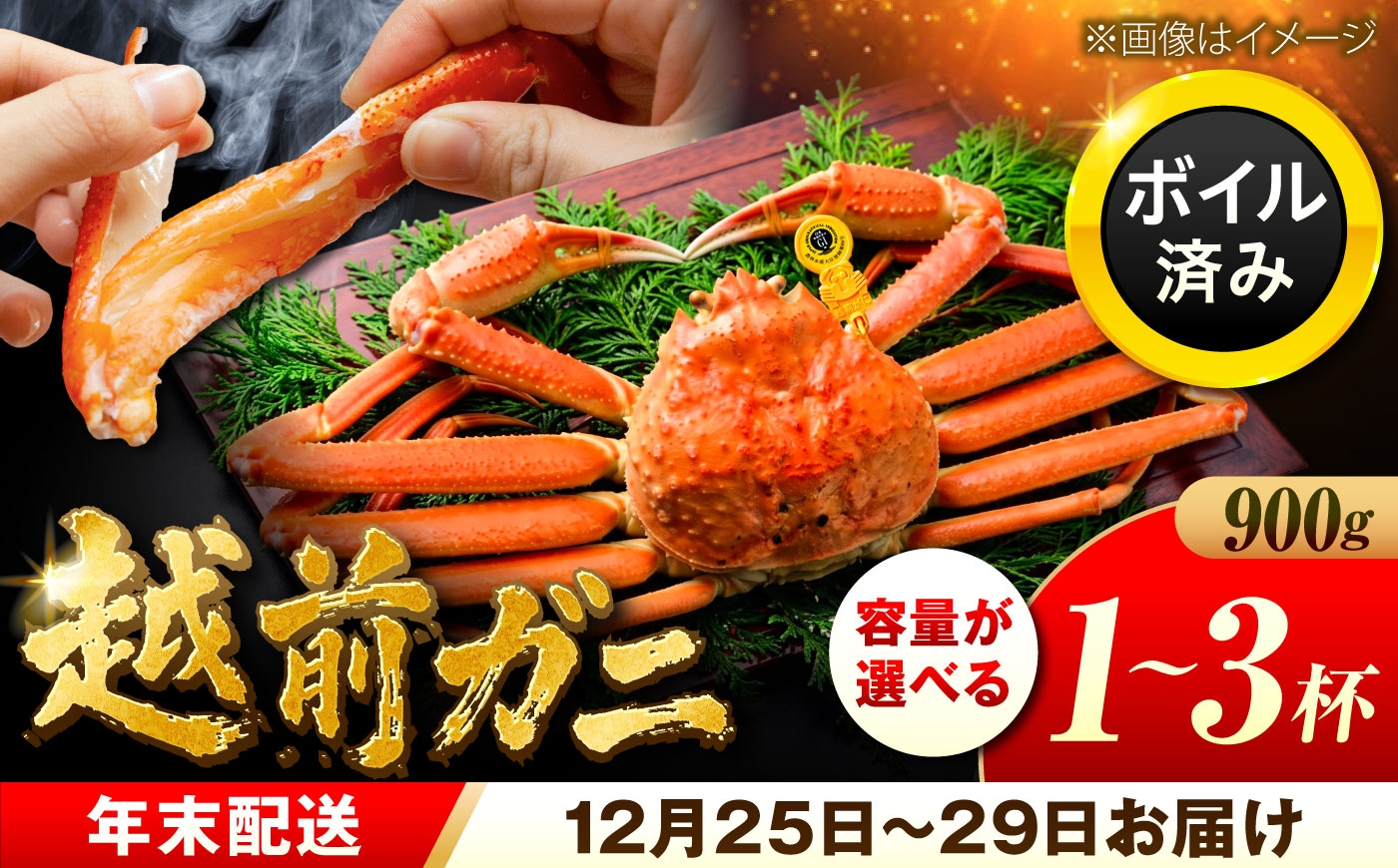 
                  越前がに 900ｇ＼選べる杯数／ ズワイガニ ずわいがに ボイル 冷蔵 【先行予約/12月25日より順次発送】【年末希望】 小浜市 / まるほ商店 【配送不可地域：北海道・沖縄・離島】[BFCS042][BFCS043][BFCS044]
                