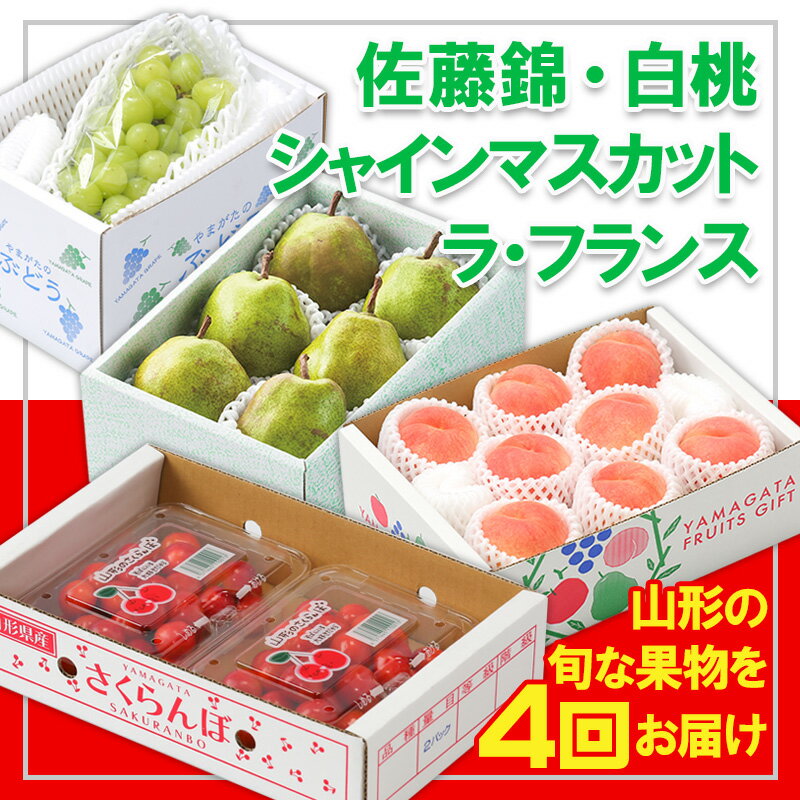 【ふるさと納税】【定期便4回】☆フルーツ王国山形☆『シャインマスカット、ラ・フランス、佐藤錦、白桃』 FY25-308