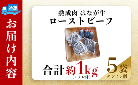 ＜熟成肉 はなが牛ローストビーフ 5袋（1袋200g）＞ 牛肉 牛 肉 ろーすとびーふ 国産 タレ付き 赤身 パーティー ディナー 丼 おつまみ おかず 加工品 特産品 小分け ブランド牛 ゆうぼく 