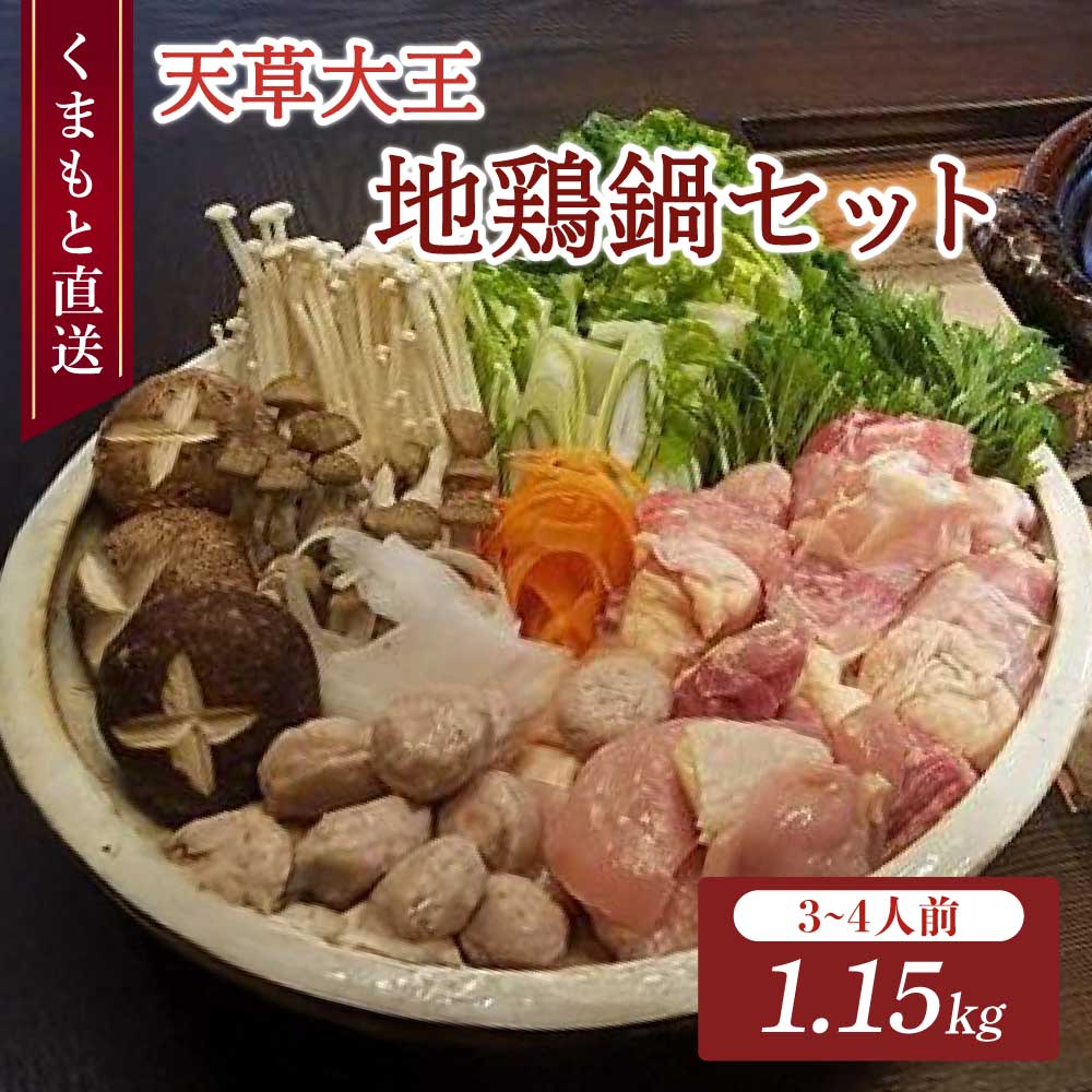 【ふるさと納税】くまもと直送 天草大王 地鶏鍋セット（3〜4人前）計約1.15kg 熊本地鶏 地鶏 鶏肉 ぶつ切り肉 カット肉 つみれ だご麺 スープ付き 地鶏鍋 鍋 鍋セット お取り寄せグルメ 冷凍 国産 熊本県 宇城市 送料無料