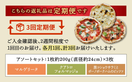 【3回定期便】天然酵母 石窯 ピザ 3枚 アソート セット 計9枚 直径 24cm 冷凍【Toki Italian SAI】ピザ PIZZA 国産 チーズ トマトソース バジル 蜂蜜 はちみつ サラミ