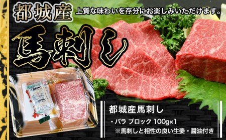 都城産馬刺しバラブロック100g_AA-0102_(都城市) 都城桜肉 馬バラブロック肉 生姜 醤油付き 高タンパク 低カロリー 高ミネラル 低脂肪 真空パック 化粧箱でお届け ギフト・贈答用としても