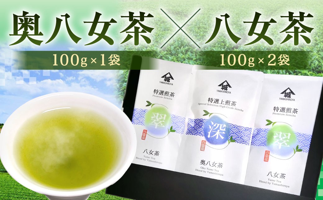 
                  【2026年4月下旬発送開始】名産地の味わい 奥八女茶100g×八女茶200g 飲み比べ 緑茶 お茶 八女茶 国産茶 国産
                