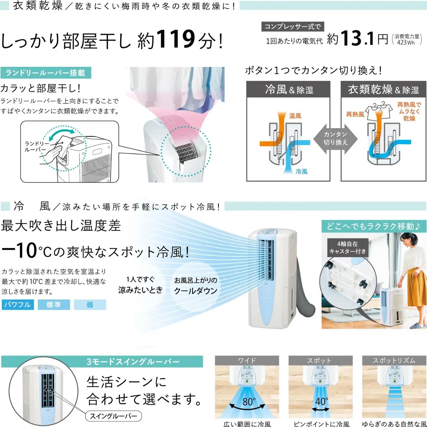 [コロナ] 多機能除湿機 どこでもクーラー 11~13畳 衣類乾燥 1台3役 CDM-1026 
