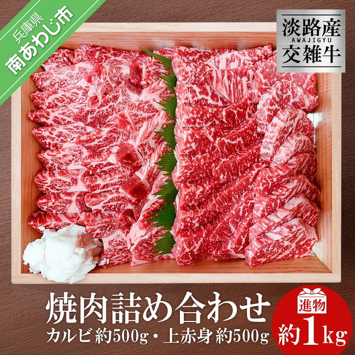 【ふるさと納税】 【ムラカミ食品】淡路産交雑牛カルビ×上赤身焼肉詰め合わせ（各500g）1kg　進物