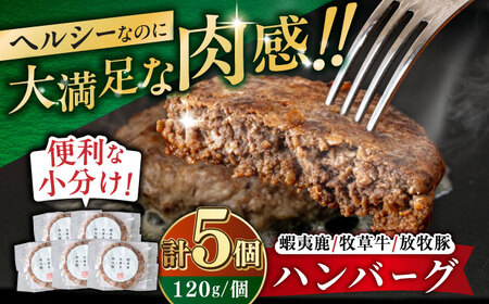 【蝦夷鹿×牧草牛×放牧豚】ハンバーグ 5個  鹿肉 牛肉 豚肉 ジビエ [AXBP003]