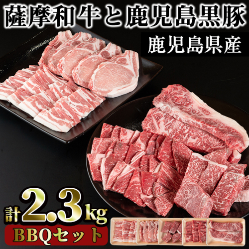 No.425 薩摩和牛と鹿児島黒豚のBBQセット(5種・合計2.3kg)国産 牛肉 豚肉 ロース ステーキ 数量限定 モモ肉 もも 肩肉 焼肉 焼き肉 キャンプ 冷凍 セット 食べ比べ【さつま屋産業】