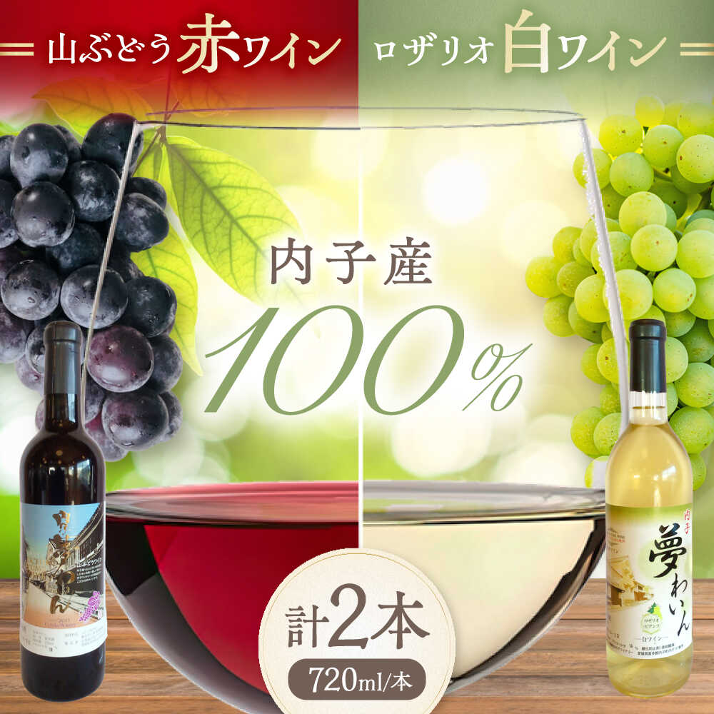 【ふるさと納税】内子夢わいん 赤(山ぶどう)+白(ロザリオ) 1本約720ml 各1本入りセット 計1440ml / ワイン 赤ワイン 白ワイン わいん wine お酒 酒 洋酒 愛媛県 愛媛 内子町 国産ワイン 日本ワイン 果実酒 送料無料 人気 家飲み【企業組合内子ワイナリー】[BKAG003]