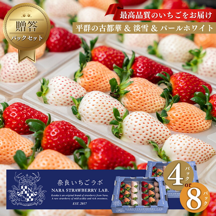 【ふるさと納税】贈答用 いちご 平群の 古都華 ＆ 淡雪 ＆ パールホワイト L ～ 2Lサイズ （2パック×2ケース）2026年1月発送 2月発送 3月発送 | フルーツ 果物 くだもの イチゴ 計4パック or（2パック×4ケース） 苺 旬の品種 セット ストロベリー 奈良県 平群町