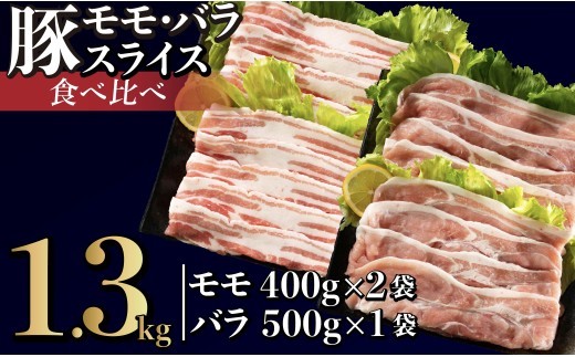 
                  B585 長崎県産豚 モモ･バラスライス 2種食べ比べ 計1.3kg (モモ400g×2･バラ500g×1)
                