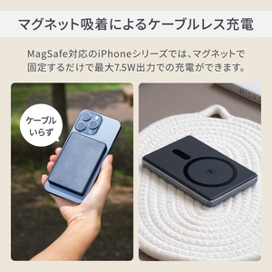 モバイルバッテリー 5000mAh Owltech マグネット式 ワイヤレス充電 (OWL-LPBMG5002-NV) ネイビー
