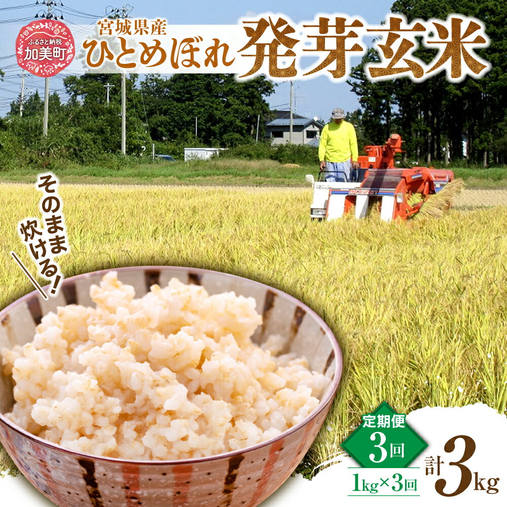 【ふるさと納税】定期便 3ヶ月 簡単に炊ける 宮城県産 ひとめぼれ 発芽玄米 計 3kg ( 1kg × 3回 ) 菅原商店 宮城県 加美町 sg-hb01-hg-t3 ｜ お米 米 玄米 発芽玄米 げんまい