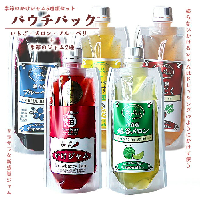 【ふるさと納税】季節のかけジャムパウチパック5種類セット ／ 掛けるジャム 新感覚 いちごジャム メロンジャム ブルーベリージャム 季節のジャム 携帯 エコ容器 送料無料 埼玉県 No.251
