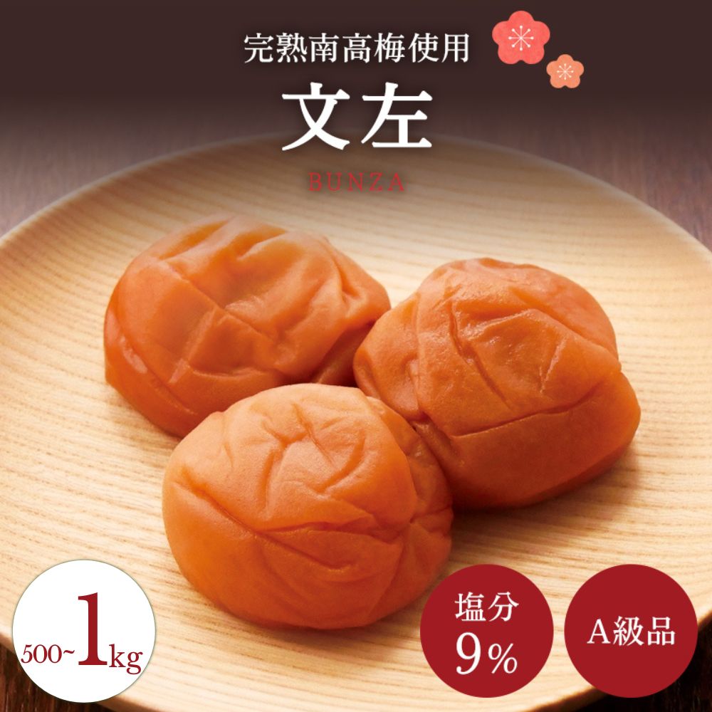 【ふるさと納税】【A級品】 紀州南高梅 文左(ぶんざ) 500g 1kg 塩分9％ / 梅干し 梅干 うめぼし 南高梅 国産 梅 うめ ウメ 完熟 健康 ご飯のお供 昔ながら 贈り物 ギフト プレゼント 和歌山県 田辺市 仙宝