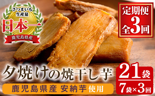 ＜定期便・全3回＞夕焼けの焼干し芋(計21袋・100g×7袋×3回) 国産 鹿児島県産 定期便 ほしいも 干しいも ほし芋 安納芋 スイーツ おやつ お菓子 菓子 常温 常温保存【末永商店】【C-208H】