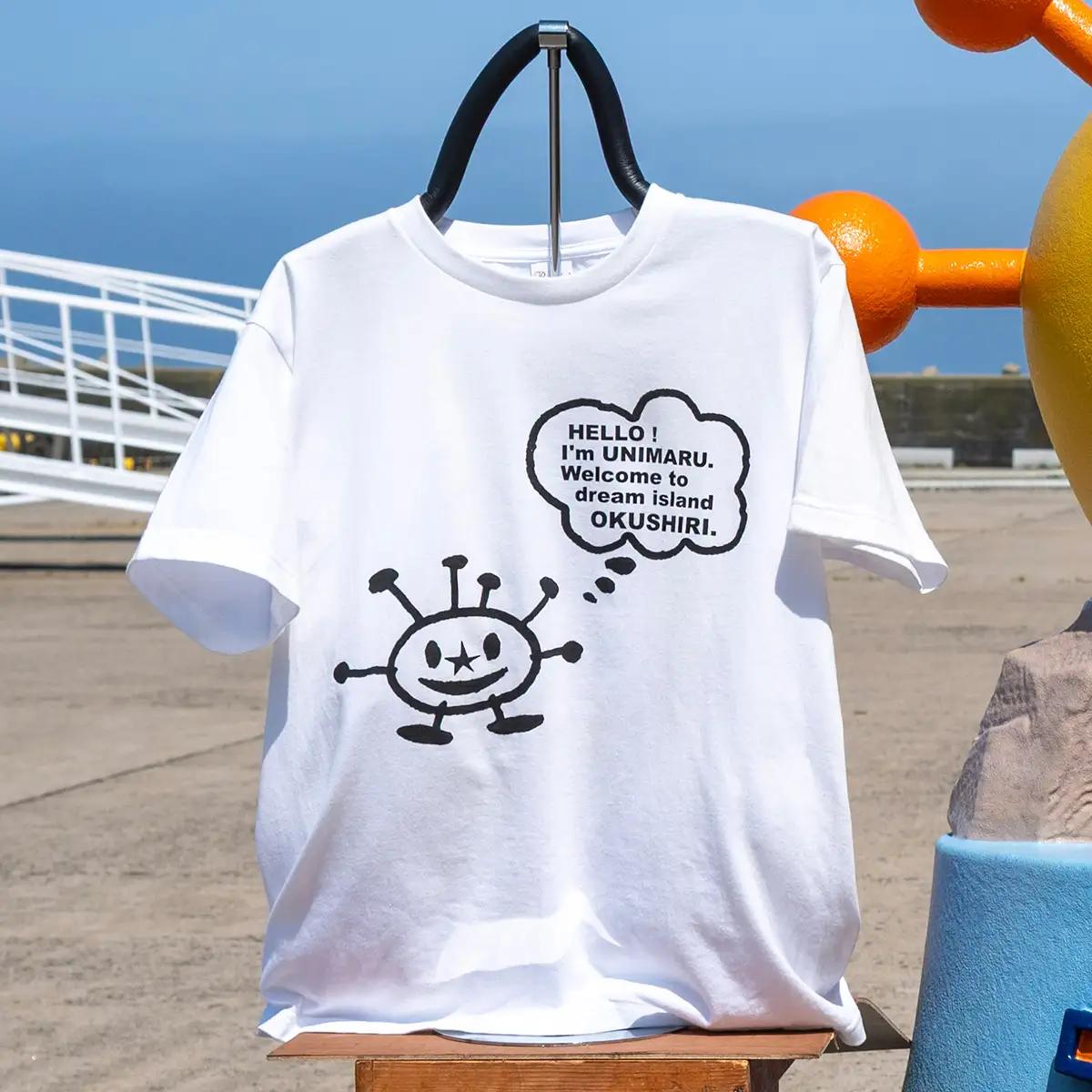 うにまるTシャツ (モノクロデザイン) ホワイト Sサイズ 奥尻島 ゆるキャラ ご当地 マスコット キャラクター うにまる 白 黒 メンズ レディース ユニセックス ご当地T キャラT Tシャツ 半袖