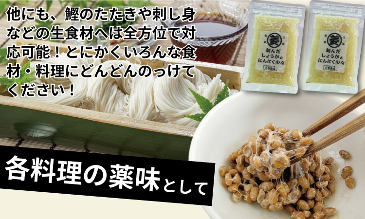 万能 薬味 調味料 「刻んだしょうがとにんにく少々 80g 」（10袋）佐賀の キムチ屋 乃市商店 肉料理 納豆 そうめん の薬味 パスタ ステーキ 焼肉のタレ 馬刺し 地鶏のたたき 冷奴 ほかほかご
