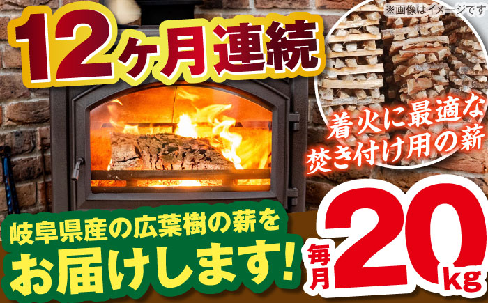 【12回定期便】岐阜県産 薪（焚き付け用）20kg ナラ ミックス / 薪 まき マキ 薪ストーブ 20kg 乾燥 広葉樹 ナラ キャンプ きゃんぷ BBQ バーベキュー / 恵那市 / JFP日本森