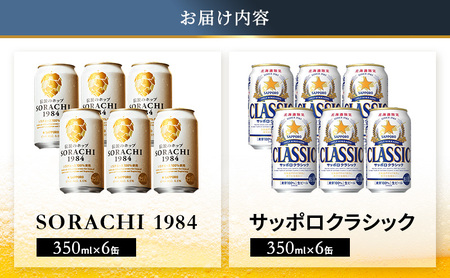 ビールの味くらべ！SORACHI VS クラシック 各350ml×6缶（合計12缶）缶ビール 飲み比べ お酒 酒 生ビール 飲み物 ギフト プレゼント お土産 贈答用 家飲み 晩酌 パーティー 缶ビー