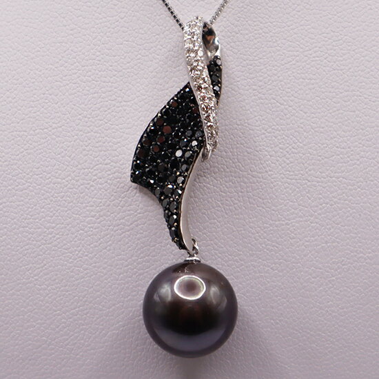 【ふるさと納税】1927 【大粒】Ptタヒチ黒蝶真珠13.0mmupダイヤモンド0.33ctブラックダイヤモンド0.96ctネックレス