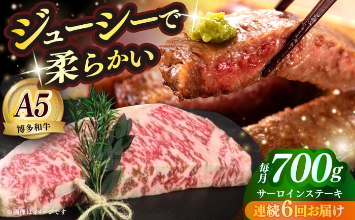 
            【全6回定期便】国産 博多和牛 A5ランク サーロイン ステーキ 350g×2枚 雌 ≪築上町≫【KRAZY MEAT】 ステーキ 和牛 肉 BBQ [ABEN015]
          