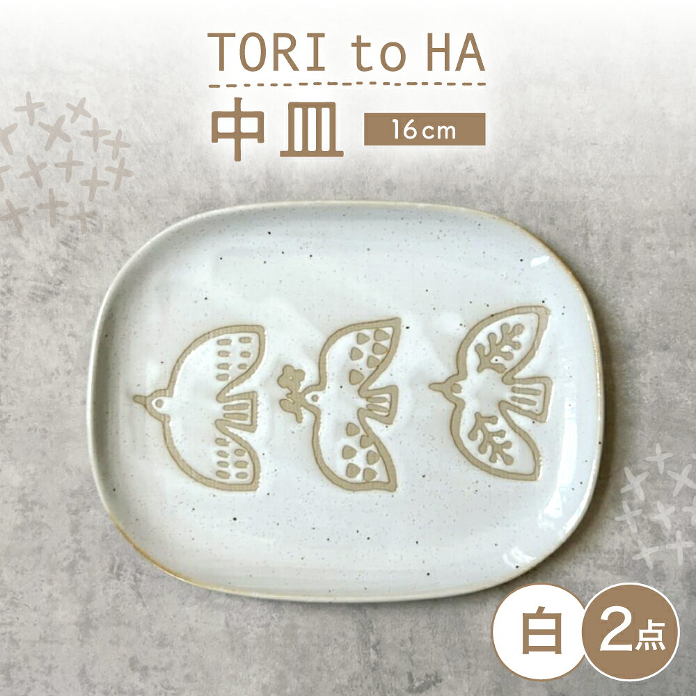【ふるさと納税】【瀬戸焼】 TORI to HA 中皿 2枚 (白) 【カネ三商店】 / 食器 皿 プレート ギフト / 瀬戸市[BBDD053]
