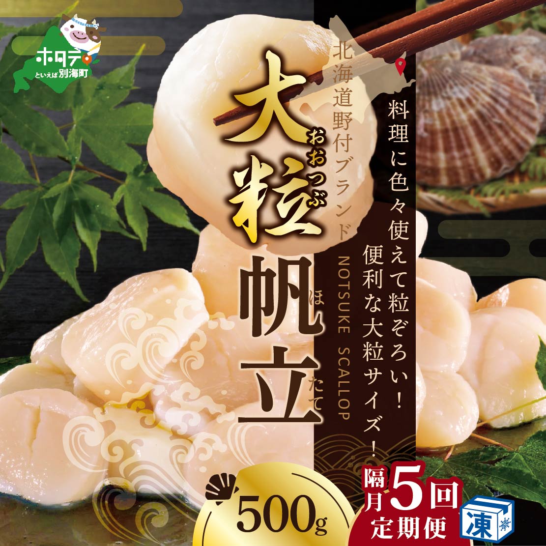 【隔月5回定期便】北海道 野付産 漁協直送 冷凍ホタテ 貝柱大粒ホタテ500ｇ【NKB05ND01】