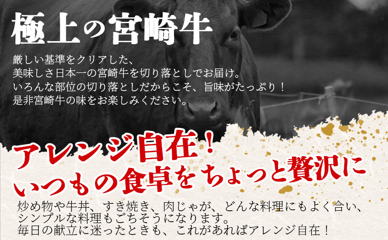 ＜宮崎牛 切落しスライス1.5kg（500g×3）＞入金確認後、1～3か月以内に順次出荷【国産 黒毛和牛 牛肉 牛 精肉 赤身 ブランド牛 ちょっと豪華 毎日の食卓 プチ贅沢 ご褒美 旨味 普段使い 