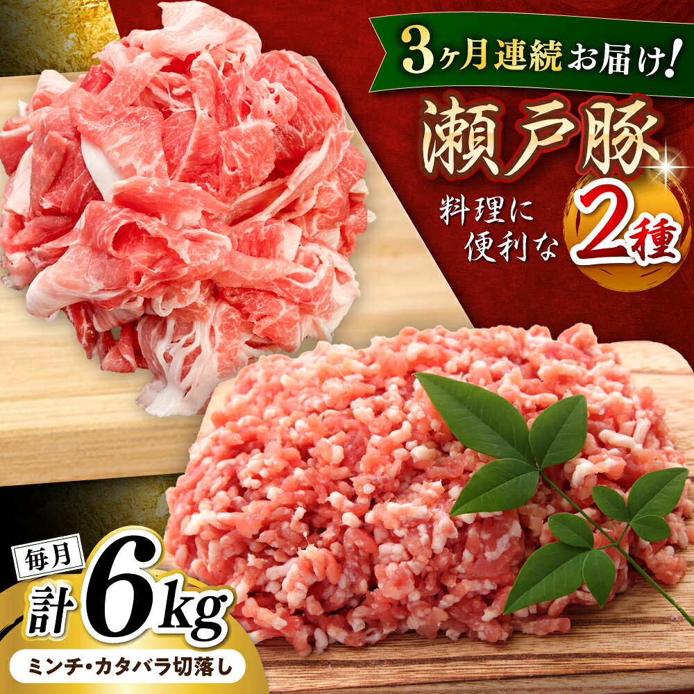 【ふるさと納税】【全3回定期便】瀬戸豚2種セット(ミンチ＋カタバラ切落し) 計6kg / 豚肉 小分け ミンチ 切り落とし / 瀬戸市 / 関屋精肉店[BBBQ195]