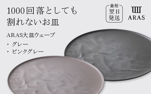 ARAS 大皿ウェーブ 2枚セット【カラー：グレー&ピンクグレー】27cm 大皿 プレート 割れない 保証付き ARAS エイラス 色が選べる 皿 食器 うつわ 贈り物 ギフト 3万円 30000円 F6P-2595