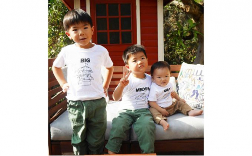 3人兄弟姉妹でおそろい/ハンバーガー SMALL×MEDIUM×BIG プリント/ Tシャツ3枚組ギフトセット【出産祝い・誕生日・ギフト・プレゼント】（80cm×90cm×150cm） [№5875-7228]0654