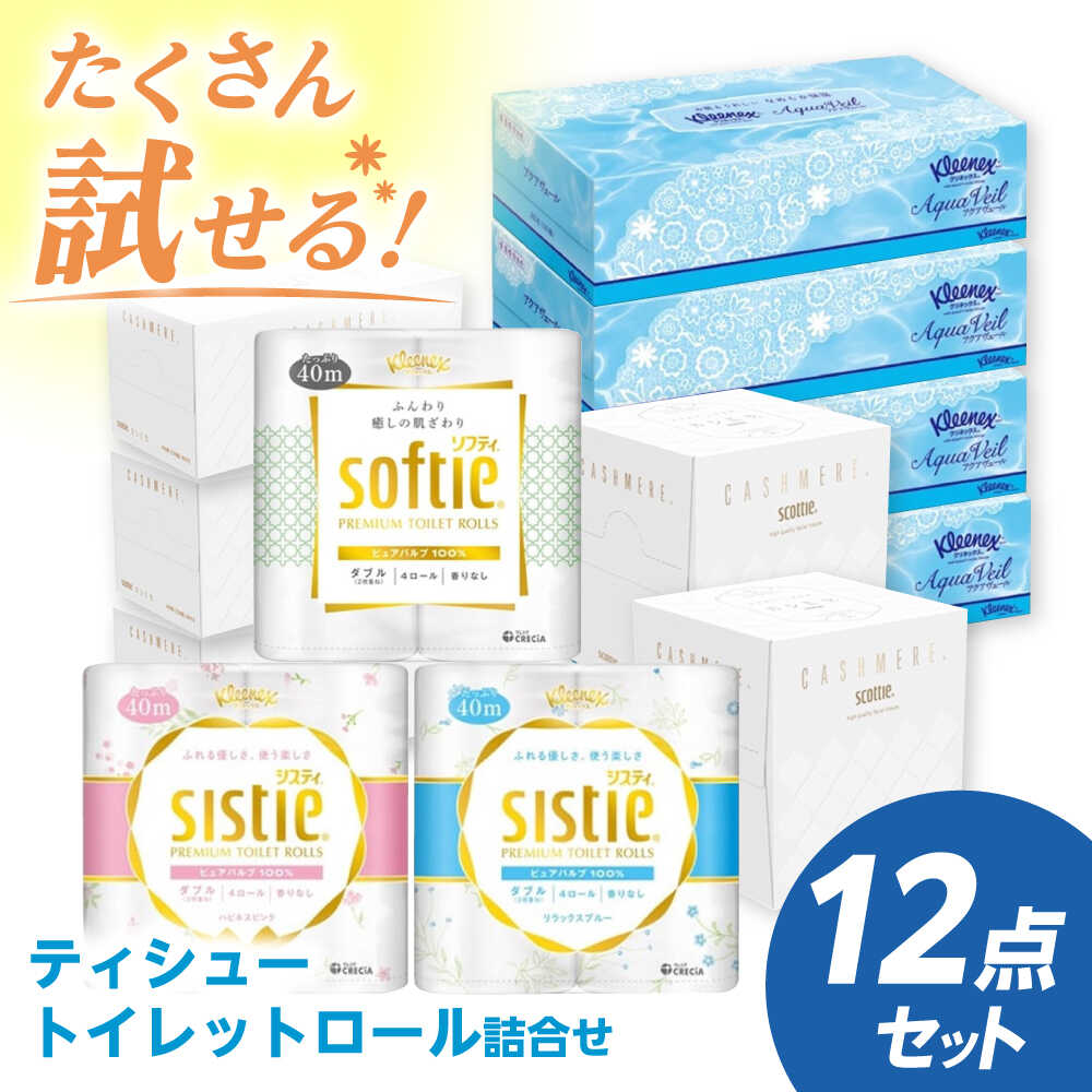 ティシュー・トイレットロール詰合せ【クリネックス スコッティ ティシュ クリネックスティシュー アクアヴェール スコッティカシミヤキューブ スコッティカシミヤエンボス 神奈川県 開成町 】