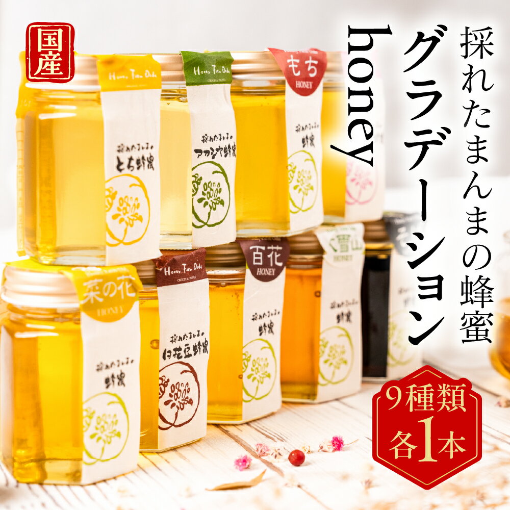【ふるさと納税】 国産蜂蜜グラデーションhoney（9種類 各1本） はちみつ なのはな れんげ もち とち 百花 アカシヤ 大雪山 そば 白花豆 岐阜県 大垣市