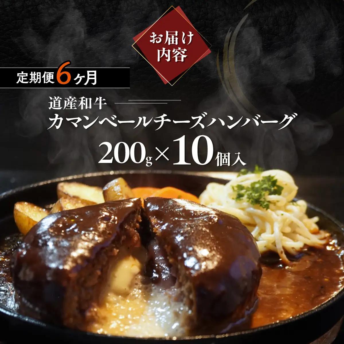【6ヶ月定期便】道産和牛カマンベールチーズハンバーグ（200g）10個入り MROA173