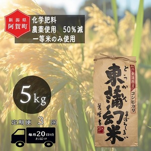 《先行予約》＜定期便3回＞ 米 5kg 新潟県産 コシヒカリ 「東蒲幻米」 令和6年産 特別栽培 奥阿賀 5kg × 1袋  | 白米 精米 こしひかり 送料無料 お取り寄せ お米 最高金賞受賞 ※2024年10月中旬頃より順次発送